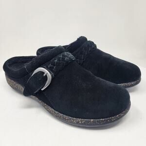 Aetrex Libby Mule Women 8.5M Black Suede Comfort Shoes Braided Strap w/ Buckle